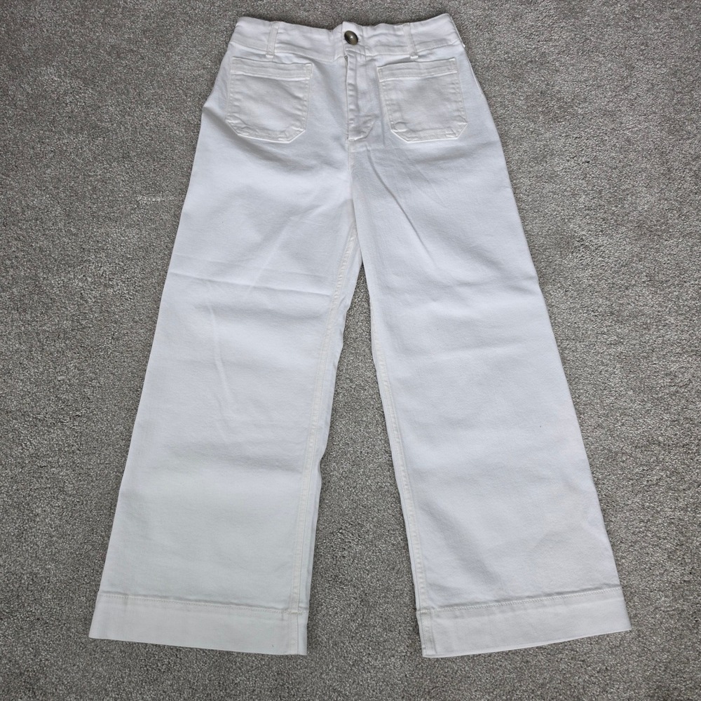 Maeve The Colette Wide Leg Pants White Denim Cropped High Rise Size 29